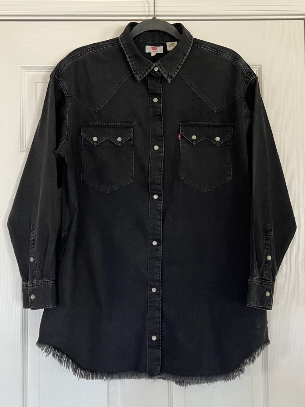 Levi's Black Faded Denim Western Button Down Shirt, Size Small